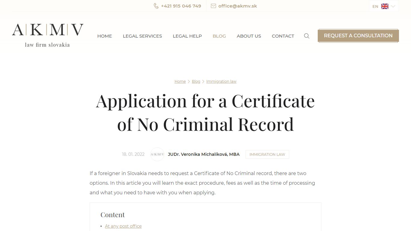 Application for a Certificate of No Criminal Record (2022) | AKMV