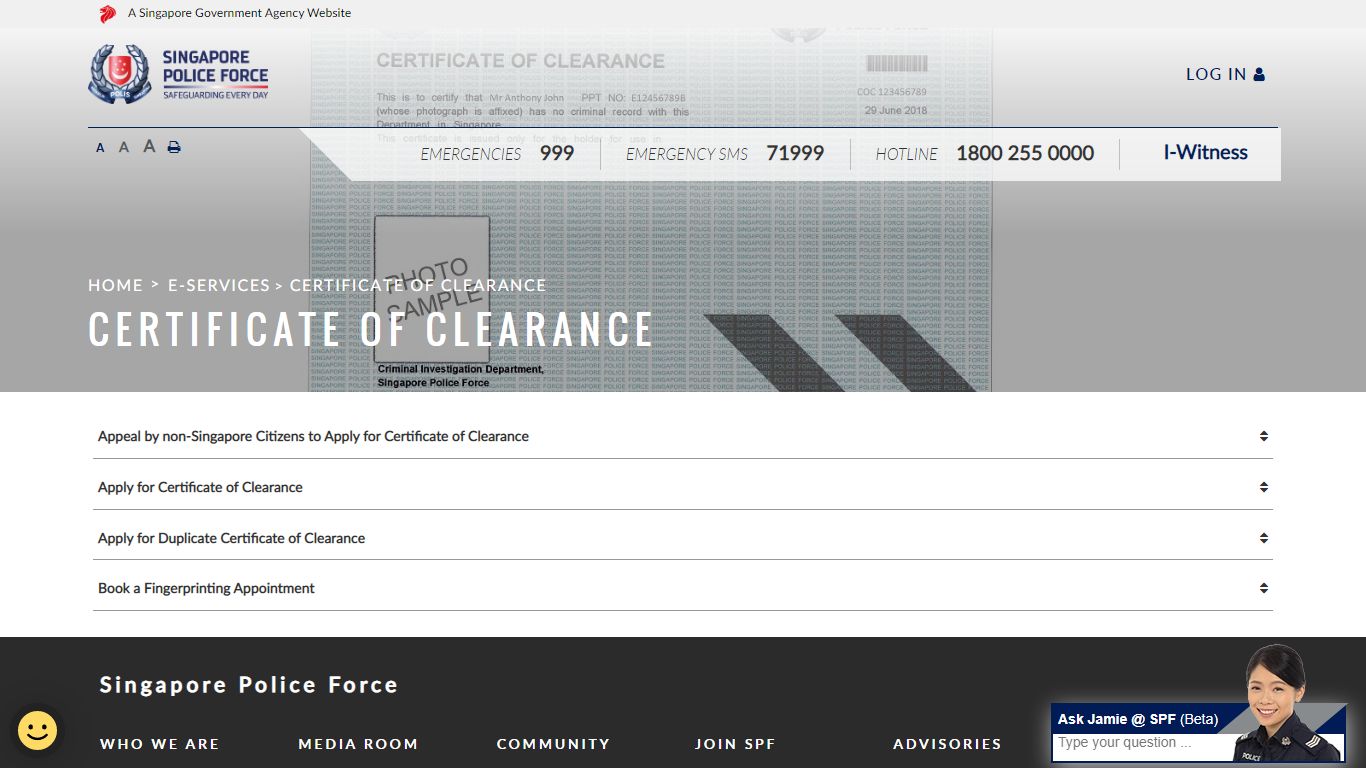 Certificate of Clearance - Singapore Police Force